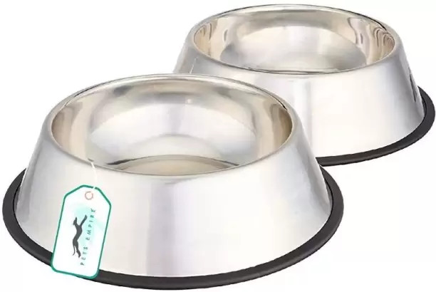 PETS EMPIRE Dog Bowl Round Stainless Steel Pet Bowl  (700 ml Silver)